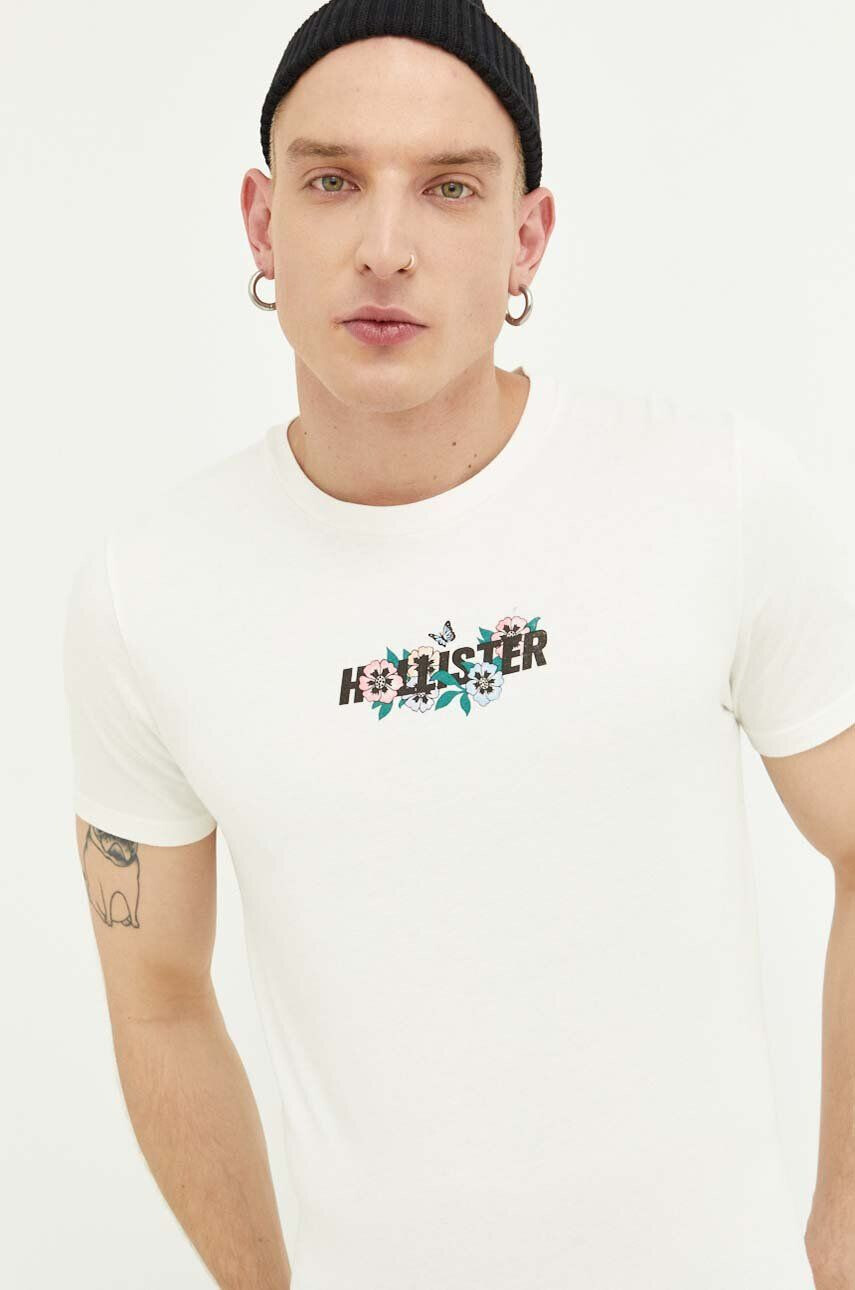 Hollister Co. Bombažna kratka majica bež barva - Pepit.si