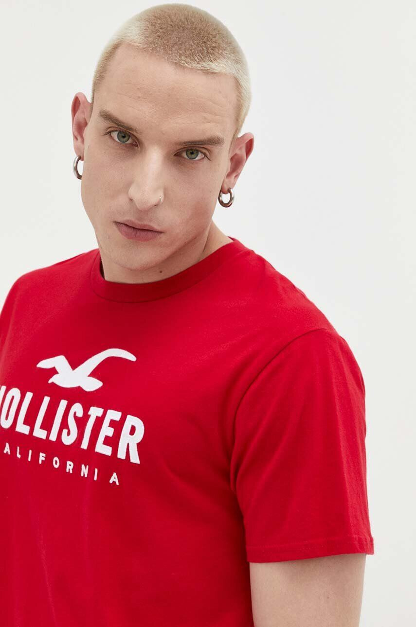 Hollister Co. Bombažna kratka majica rdeča barva - Pepit.si