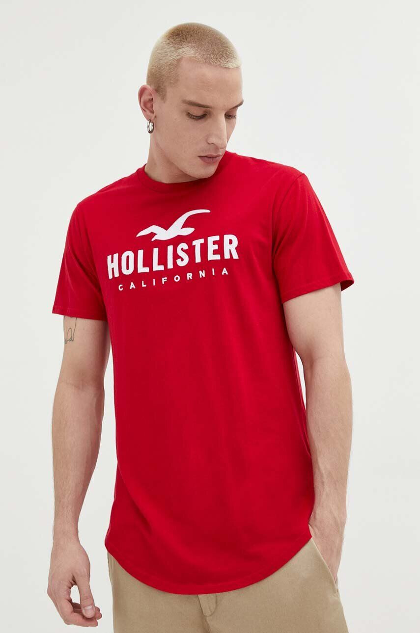 Hollister Co. Bombažna kratka majica rdeča barva - Pepit.si