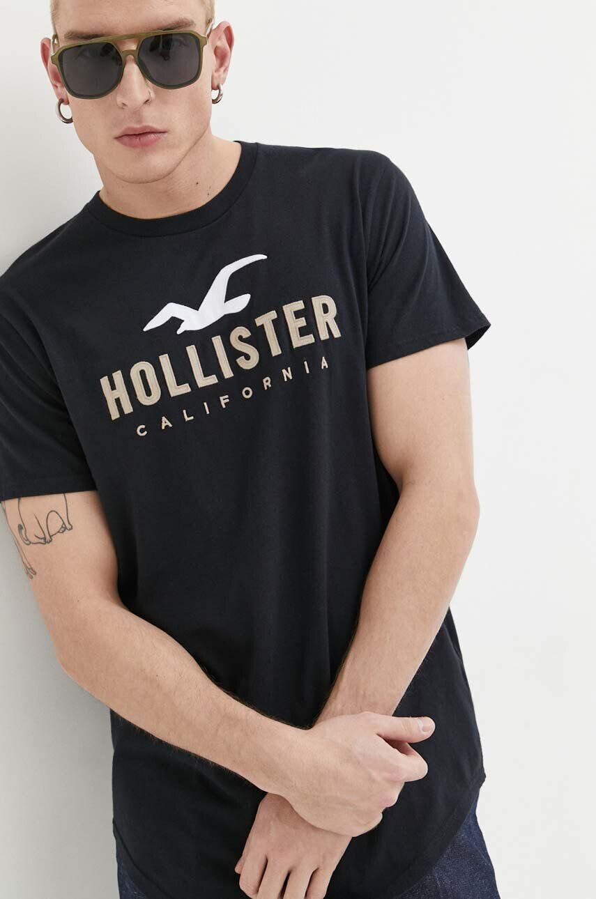 Hollister Co. Bombažna kratka majica črna barva - Pepit.si