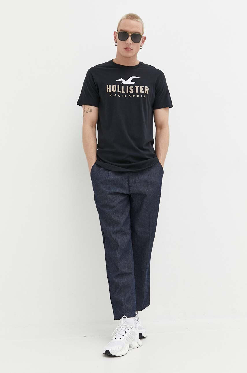 Hollister Co. Bombažna kratka majica črna barva - Pepit.si