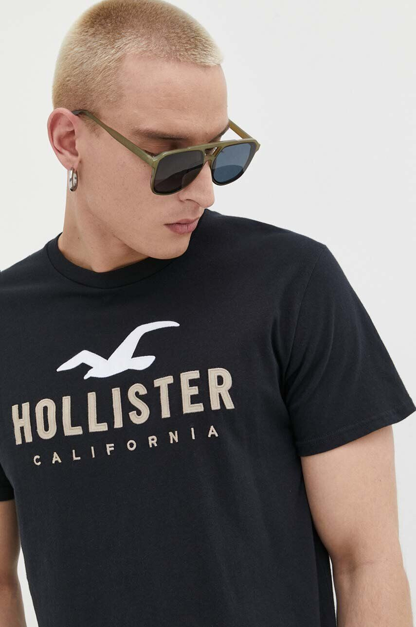 Hollister Co. Bombažna kratka majica črna barva - Pepit.si