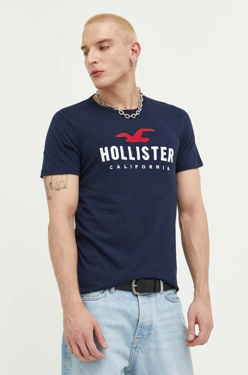 Hollister Co. Bombažna kratka majica mornarsko modra barva - Pepit.si