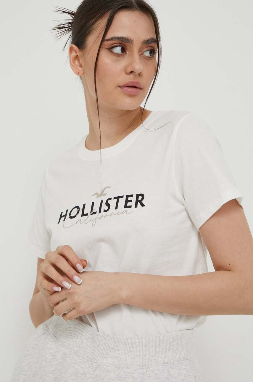 Hollister Co. Bombažna kratka majica bela barva - Pepit.si