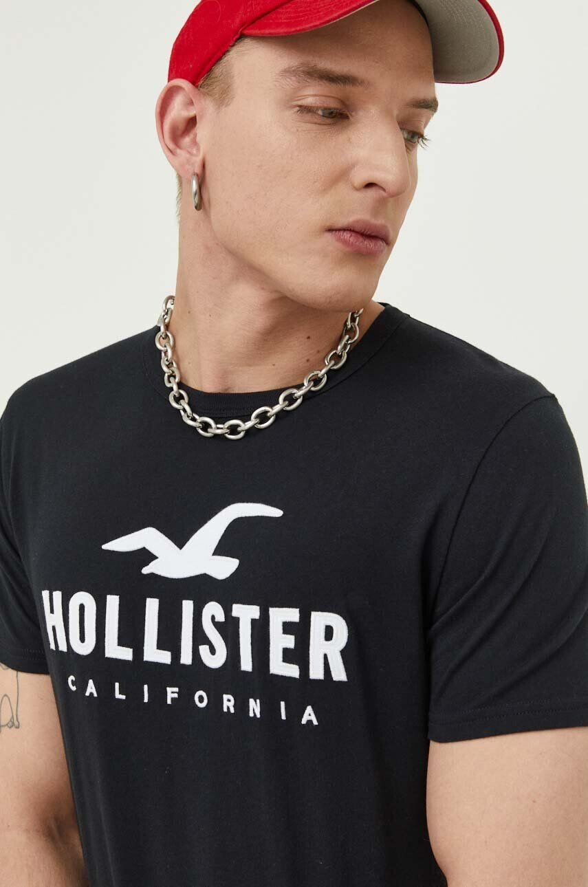 Hollister Co. Bombažna kratka majica črna barva - Pepit.si