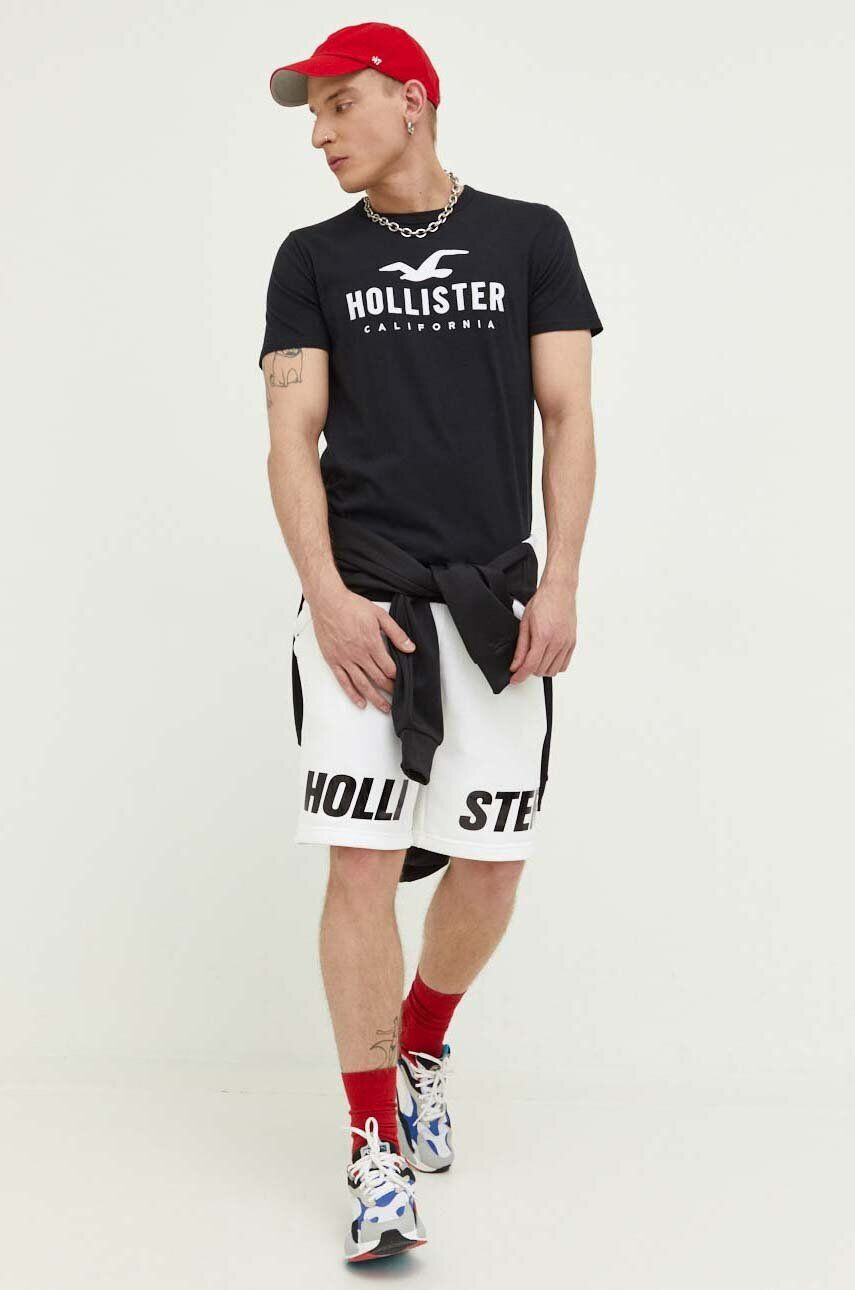 Hollister Co. Bombažna kratka majica črna barva - Pepit.si