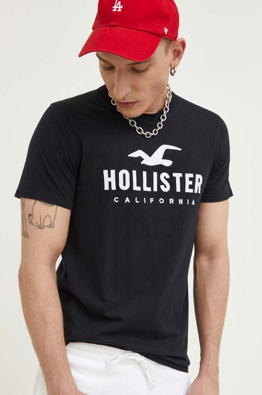 Hollister Co. Bombažna kratka majica črna barva - Pepit.si