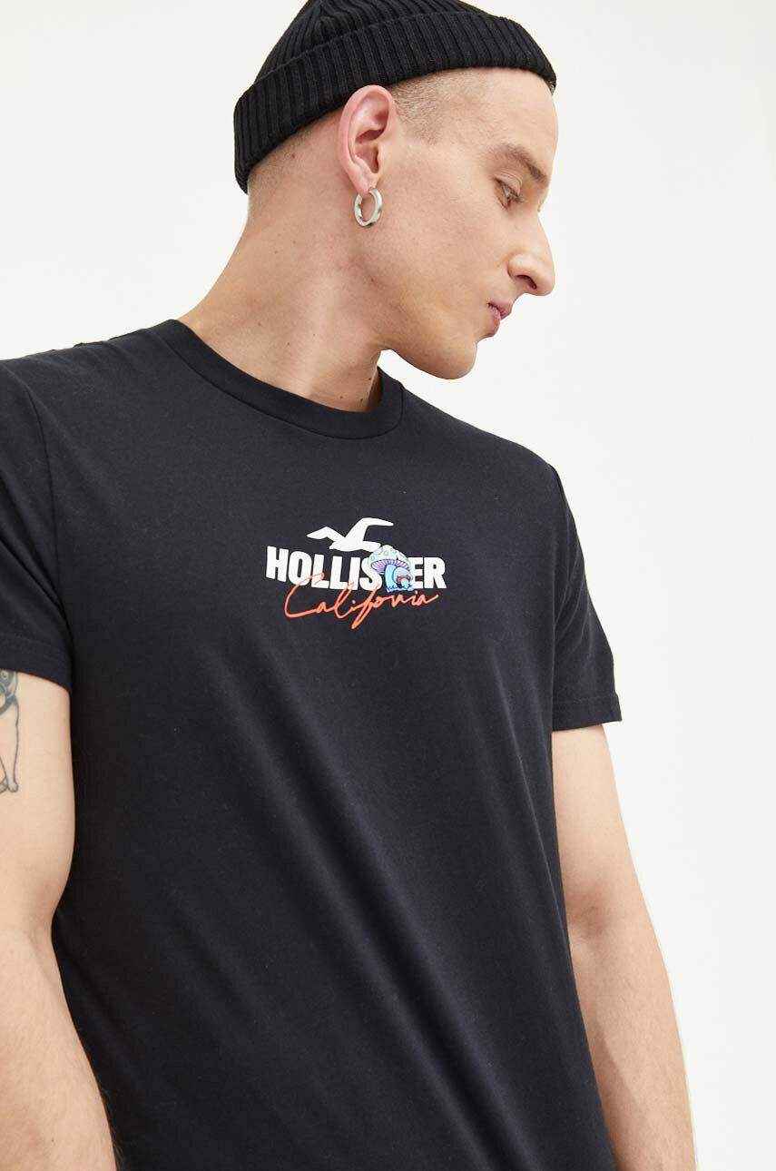 Hollister Co. Bombažna kratka majica črna barva - Pepit.si