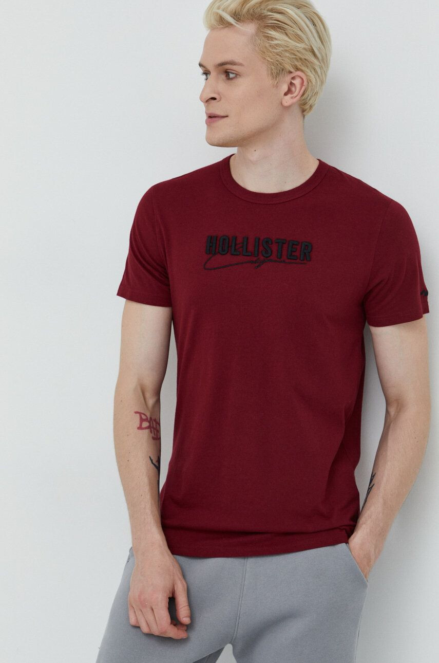 Hollister Co. Bombažna kratka majica bordo barva - Pepit.si