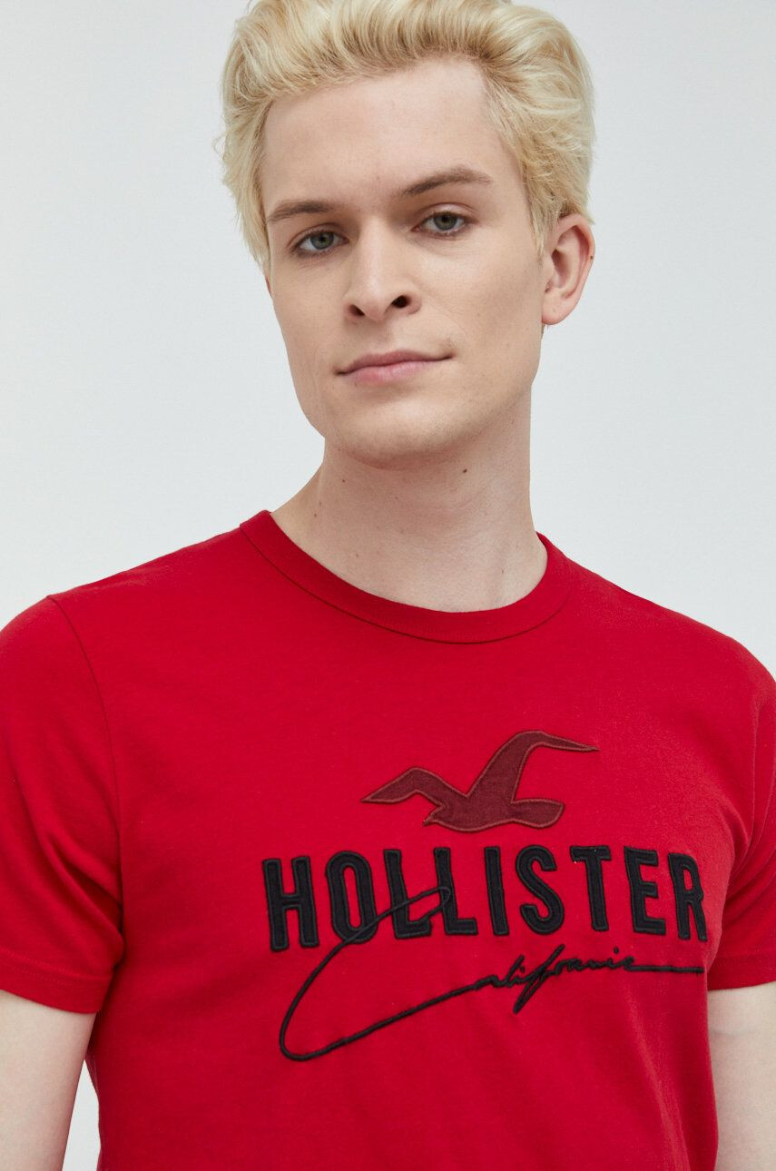 Hollister Co. Bombažna kratka majica rdeča barva - Pepit.si