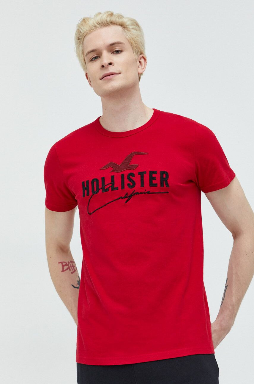 Hollister Co. Bombažna kratka majica rdeča barva - Pepit.si