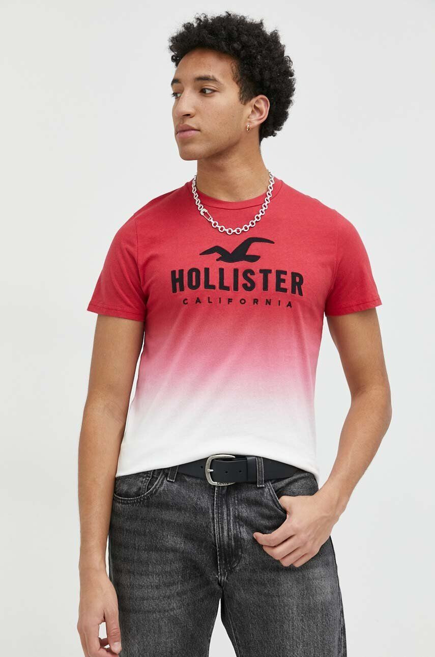 Hollister Co. Bombažna kratka majica rdeča barva - Pepit.si