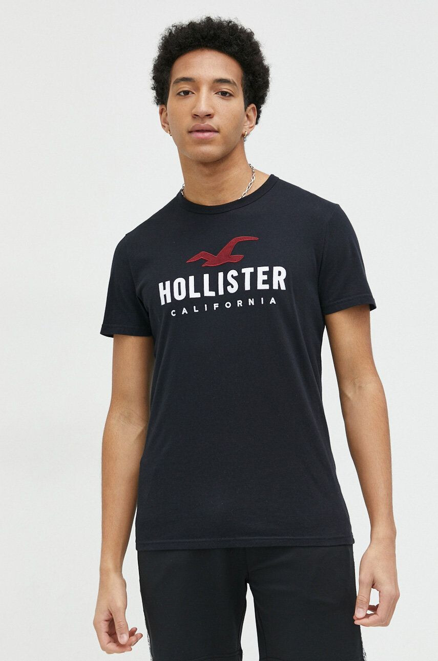 Hollister Co. Bombažna kratka majica črna barva - Pepit.si