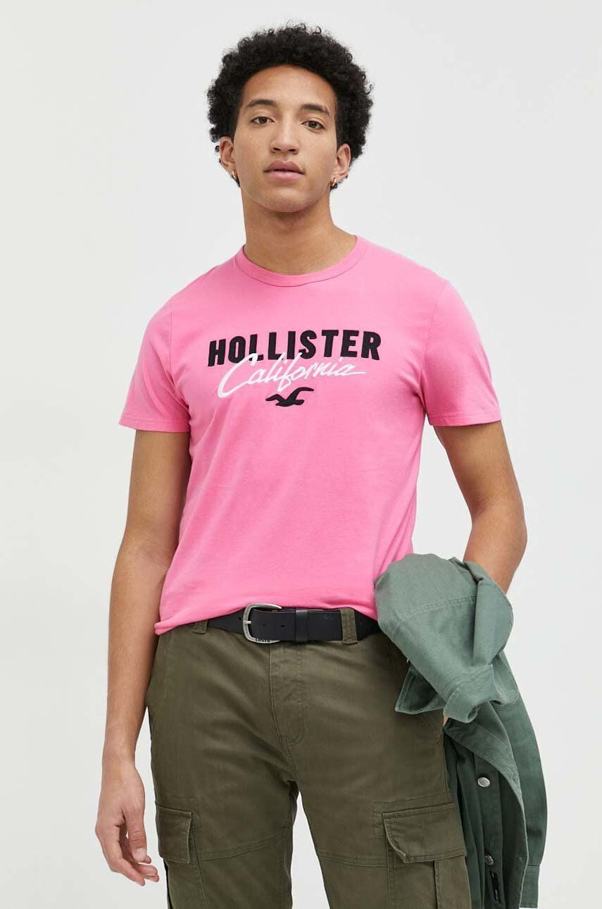 Hollister Co. Bombažna kratka majica roza barva - Pepit.si