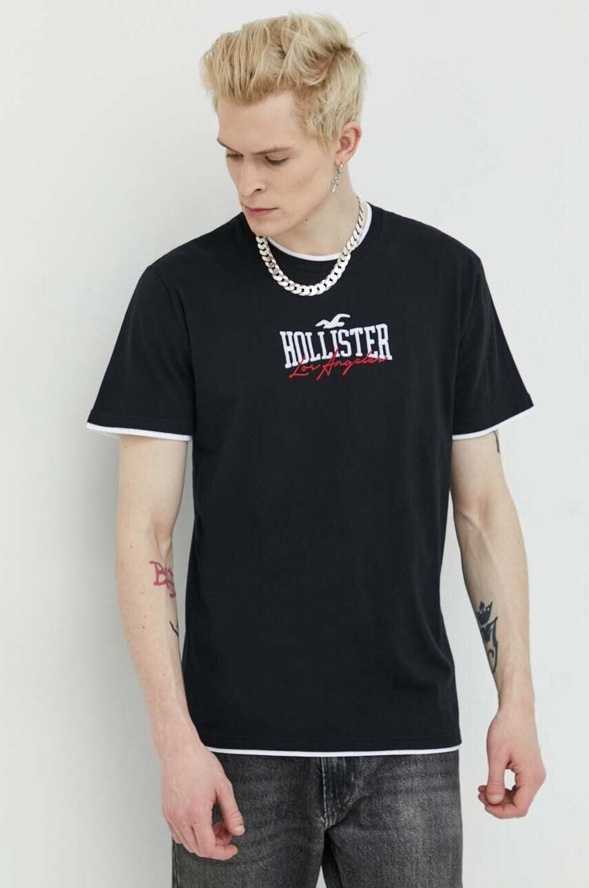 Hollister Co. Bombažna kratka majica črna barva - Pepit.si