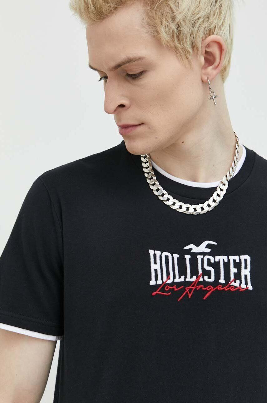 Hollister Co. Bombažna kratka majica črna barva - Pepit.si