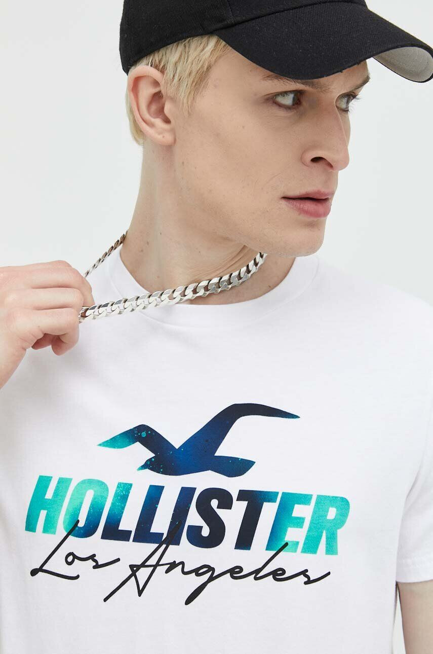 Hollister Co. Bombažna kratka majica bela barva - Pepit.si