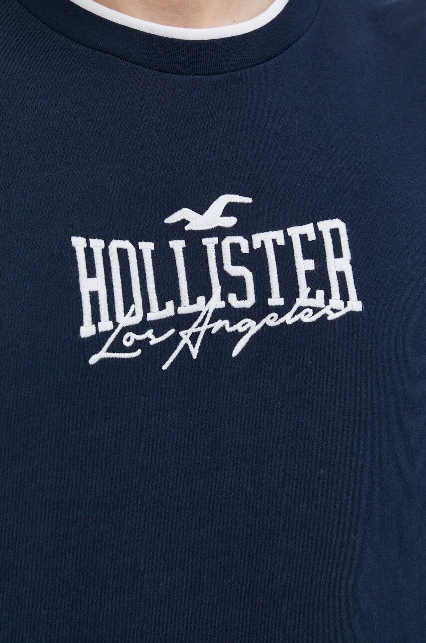 Hollister Co. Bombažna kratka majica mornarsko modra barva - Pepit.si