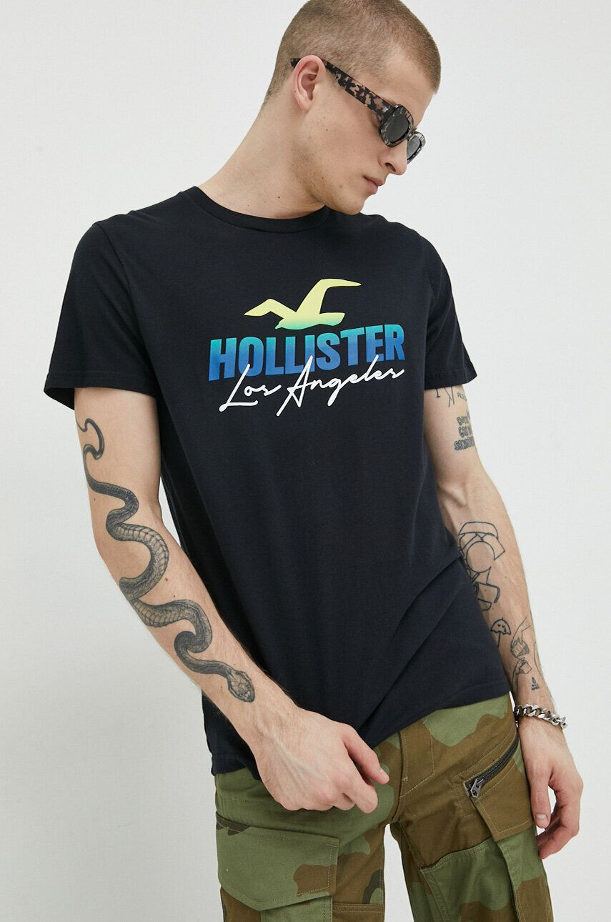 Hollister Co. Bombažna kratka majica črna barva - Pepit.si