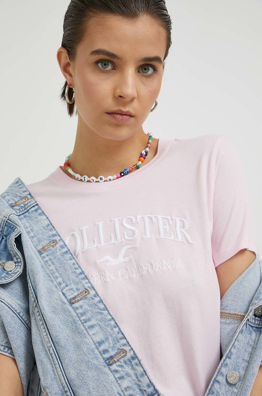 Hollister Co. Majica z dolgimi rokavi ženski roza barva - Pepit.si