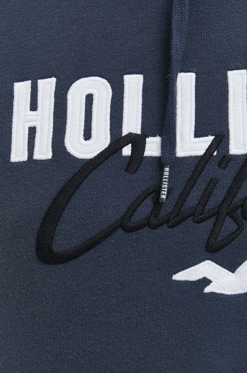 Hollister Co. Pulover moška mornarsko modra barva s kapuco - Pepit.si