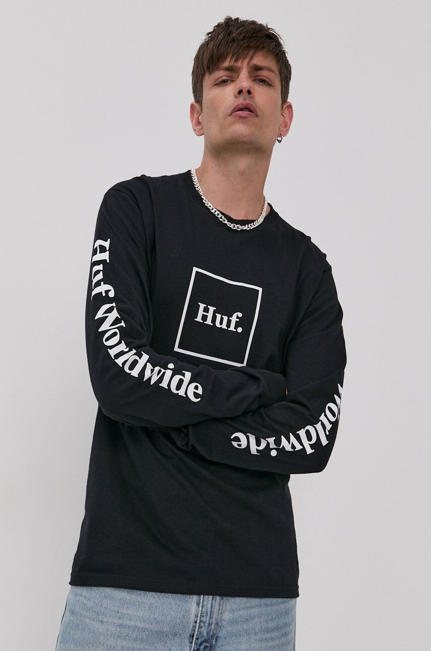 Huf Bombažen longsleeve črna barva - Pepit.si