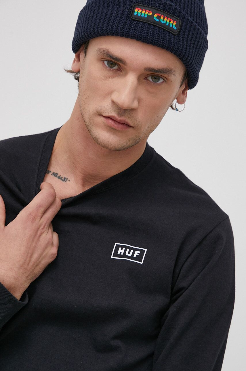 Huf Bombažen longsleeve črna barva - Pepit.si