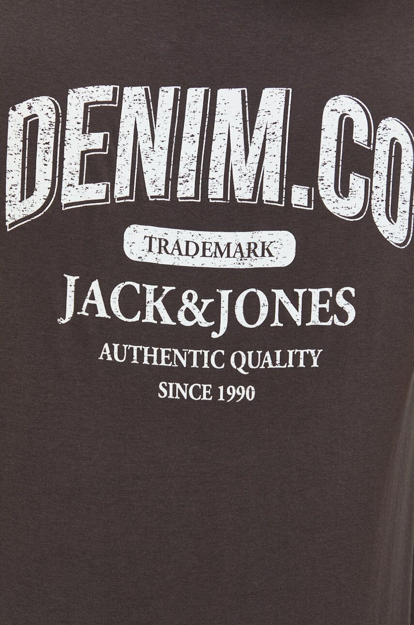 Jack & Jones Bombažna kratka majica rjava barva - Pepit.si