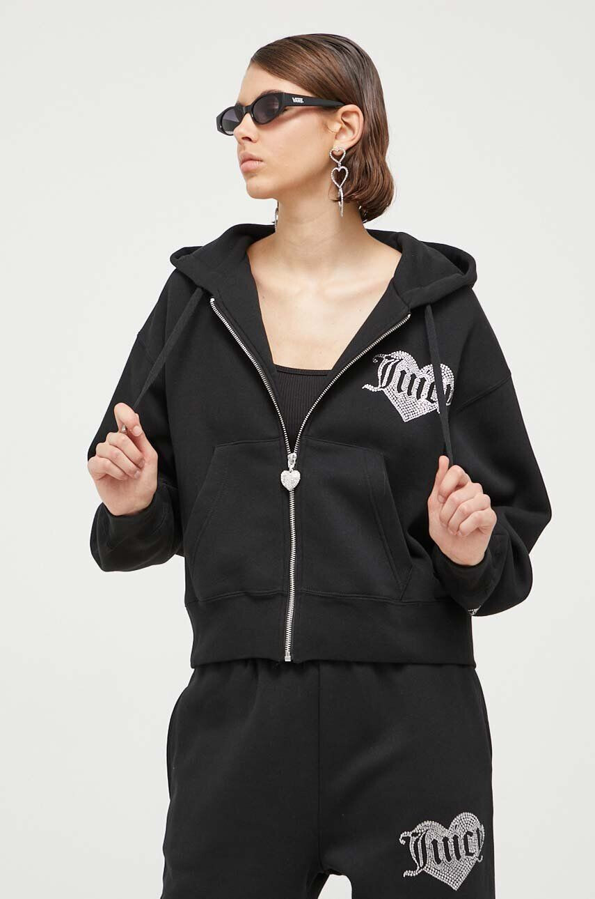 Juicy Couture Pulover ženska črna barva s kapuco - Pepit.si