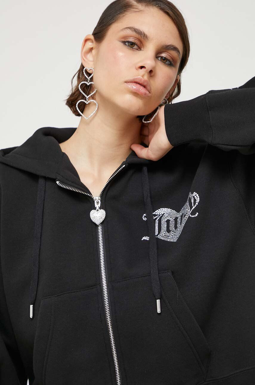 Juicy Couture Pulover ženska črna barva s kapuco - Pepit.si