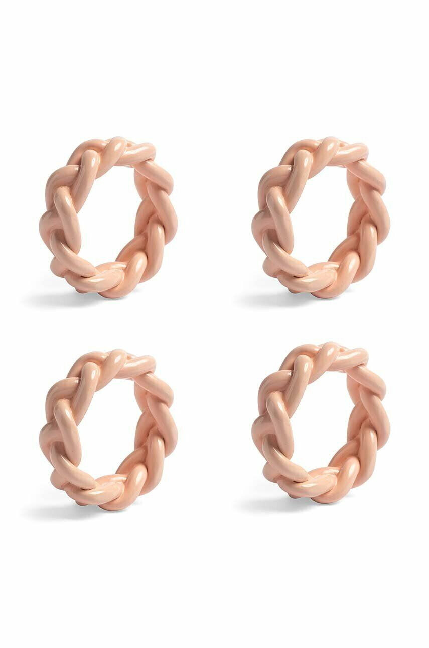 &k amsterdam Obročki za servete Braid Pink Set 4-pack - Pepit.si