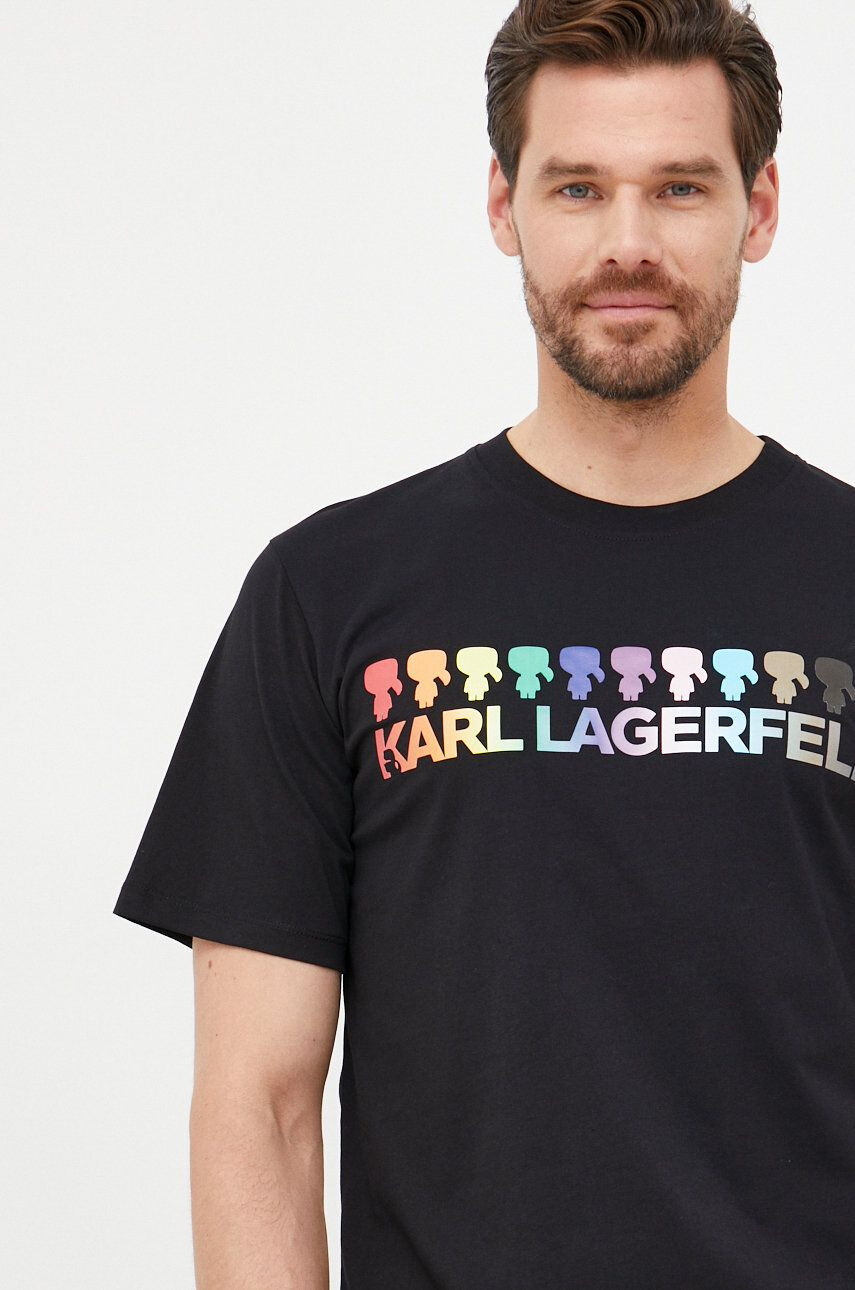 Karl Lagerfeld Bombažna kratka majica črna barva - Pepit.si