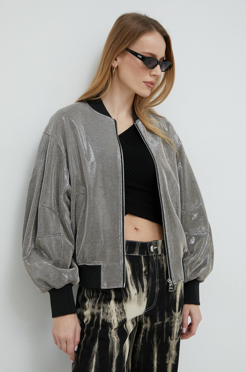 Karl Lagerfeld Bomber jakna ženski siva barva - Pepit.si