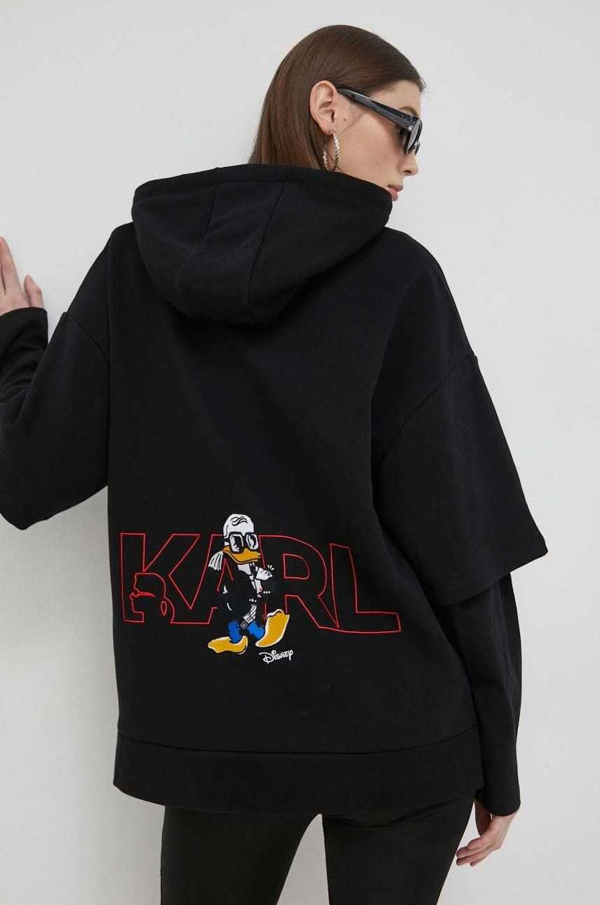 Karl Lagerfeld Pulover x Disney ženski črna barva s kapuco - Pepit.si