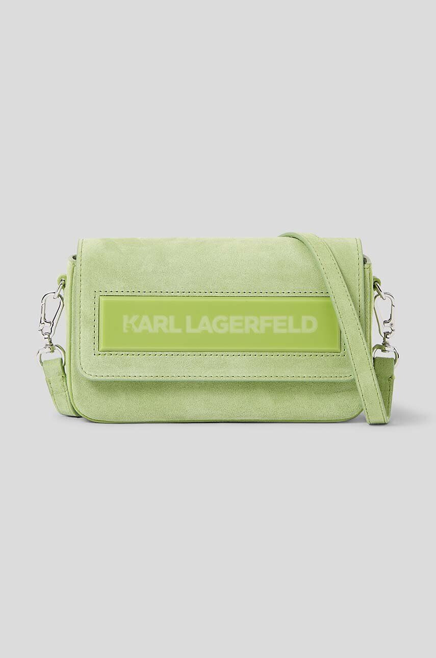 Karl Lagerfeld Usnjena torbica ICON K SM FLAP SHB SUEDE zelena barva - Pepit.si