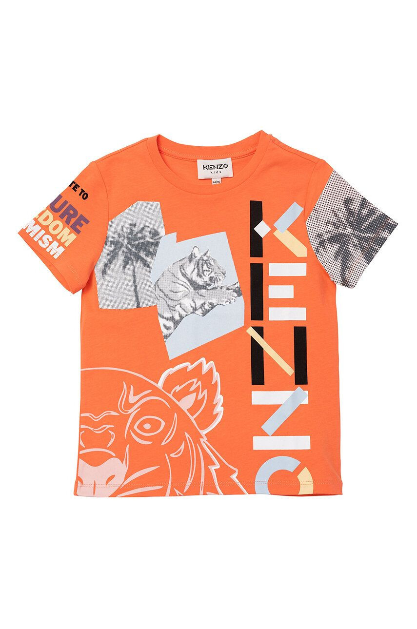 Kenzo kids Otroška bombažna kratka majica oranžna barva - Pepit.si