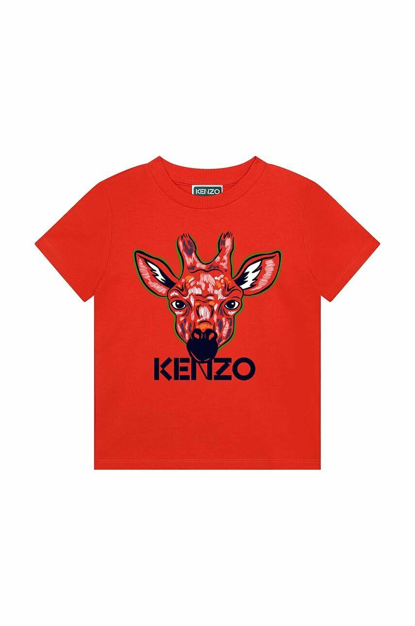 Kenzo kids Otroška bombažna kratka majica rdeča barva - Pepit.si