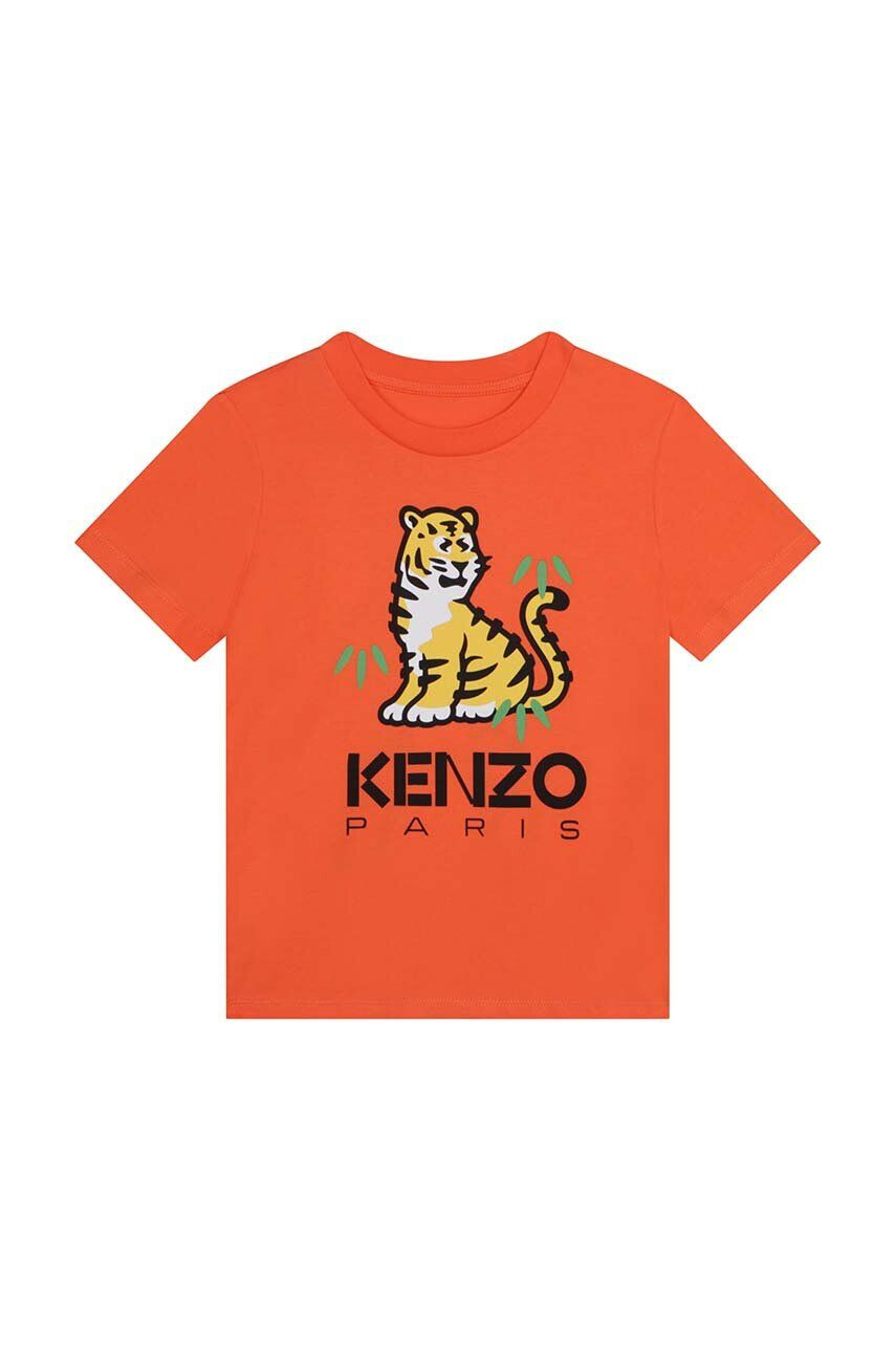 Kenzo kids Otroška bombažna kratka majica oranžna barva - Pepit.si