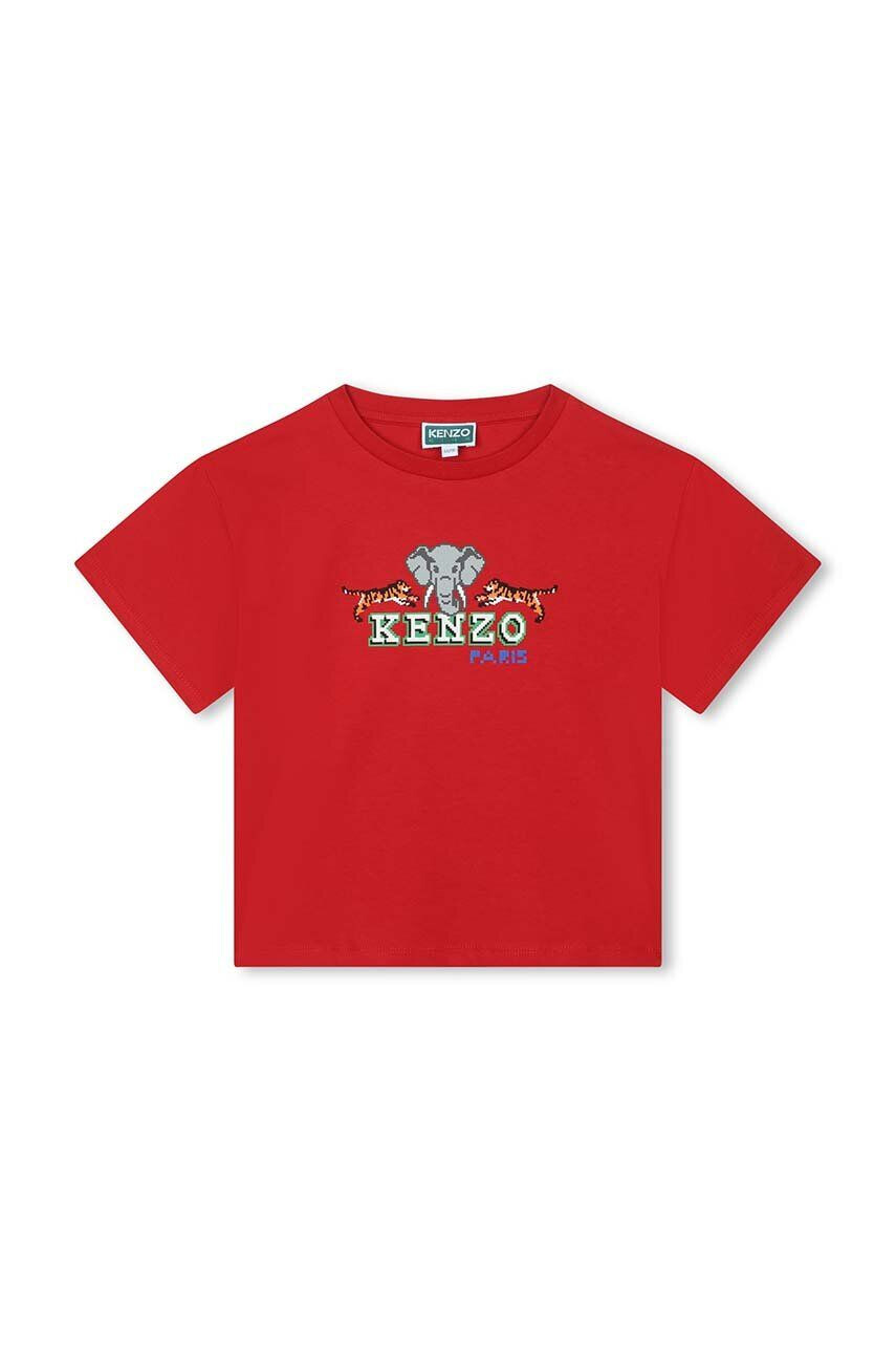 Kenzo kids Otroška bombažna kratka majica rdeča barva - Pepit.si