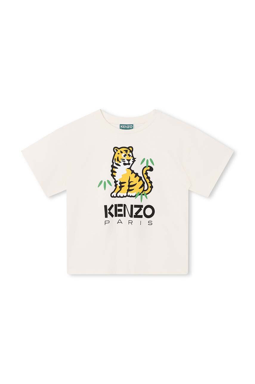 Kenzo kids Otroška bombažna kratka majica bež barva - Pepit.si