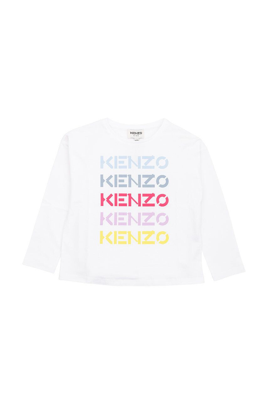 Kenzo kids Otroška bombažna majica z dolgimi rokavi bela barva - Pepit.si