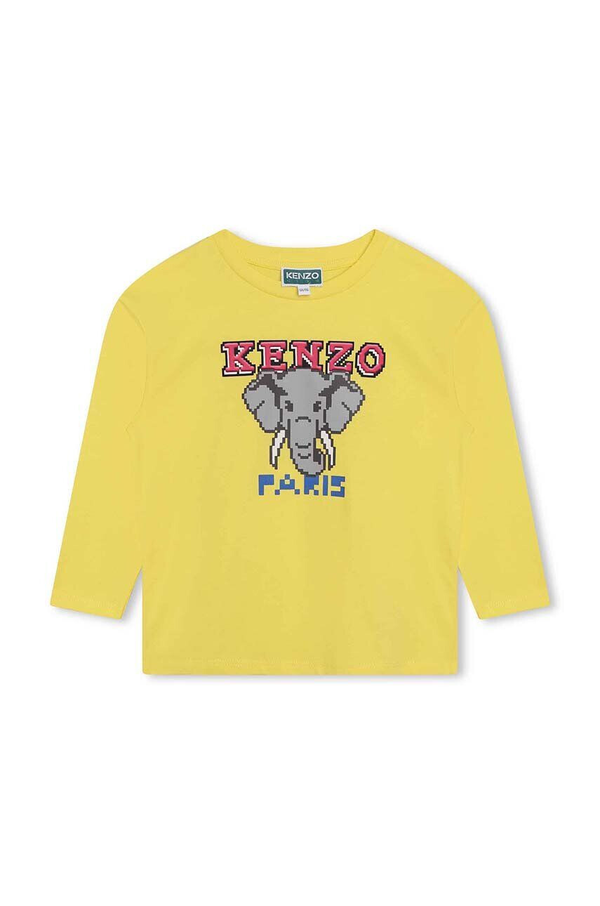 Kenzo kids Otroška bombažna majica z dolgimi rokavi zelena barva - Pepit.si