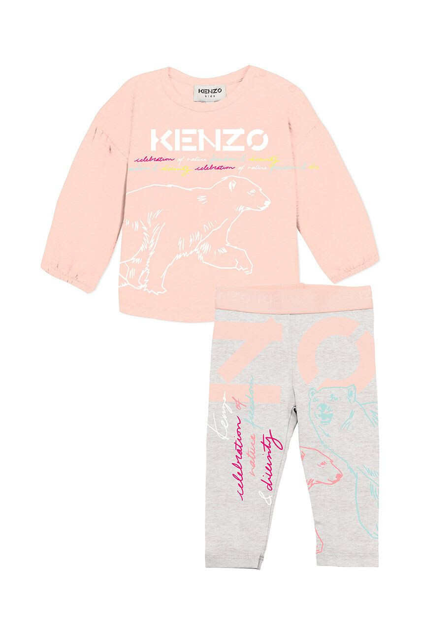 Kenzo kids Otroški bombažen komplet oranžna barva - Pepit.si