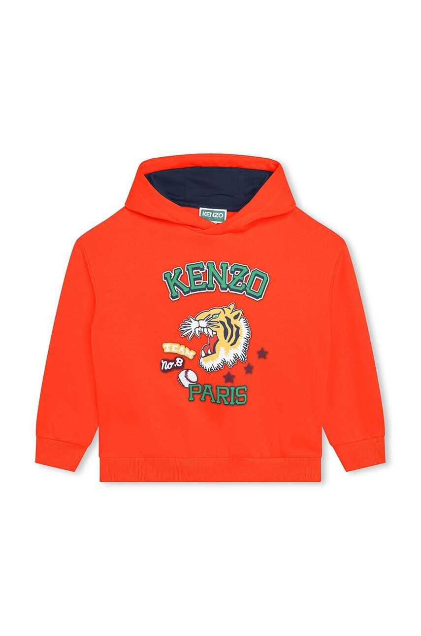 Kenzo kids Otroški pulover oranžna barva s kapuco - Pepit.si