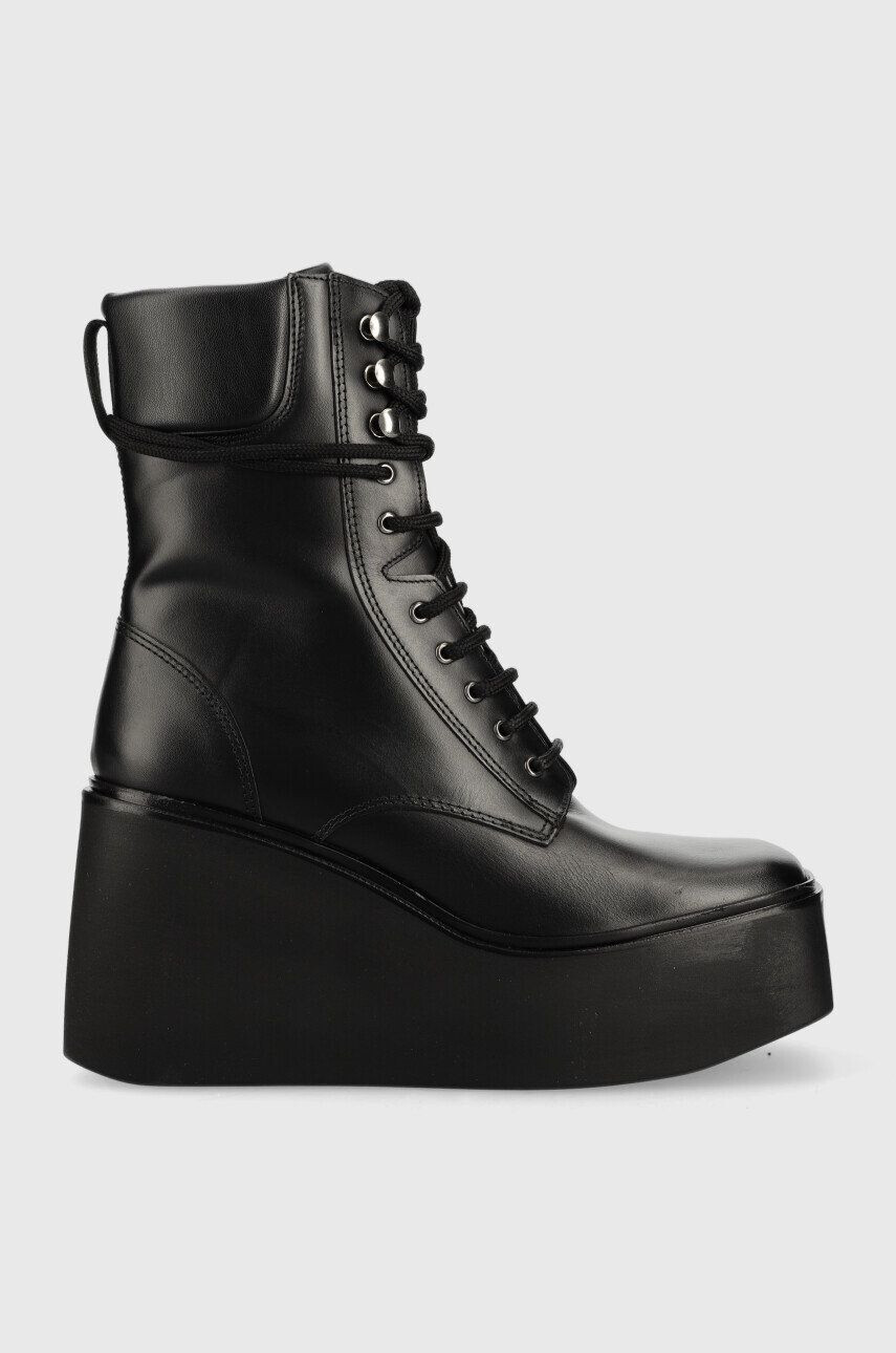 Kurt Geiger London Usnjeni gležnarji Stately Lace Up Boot ženski črna barva - Pepit.si