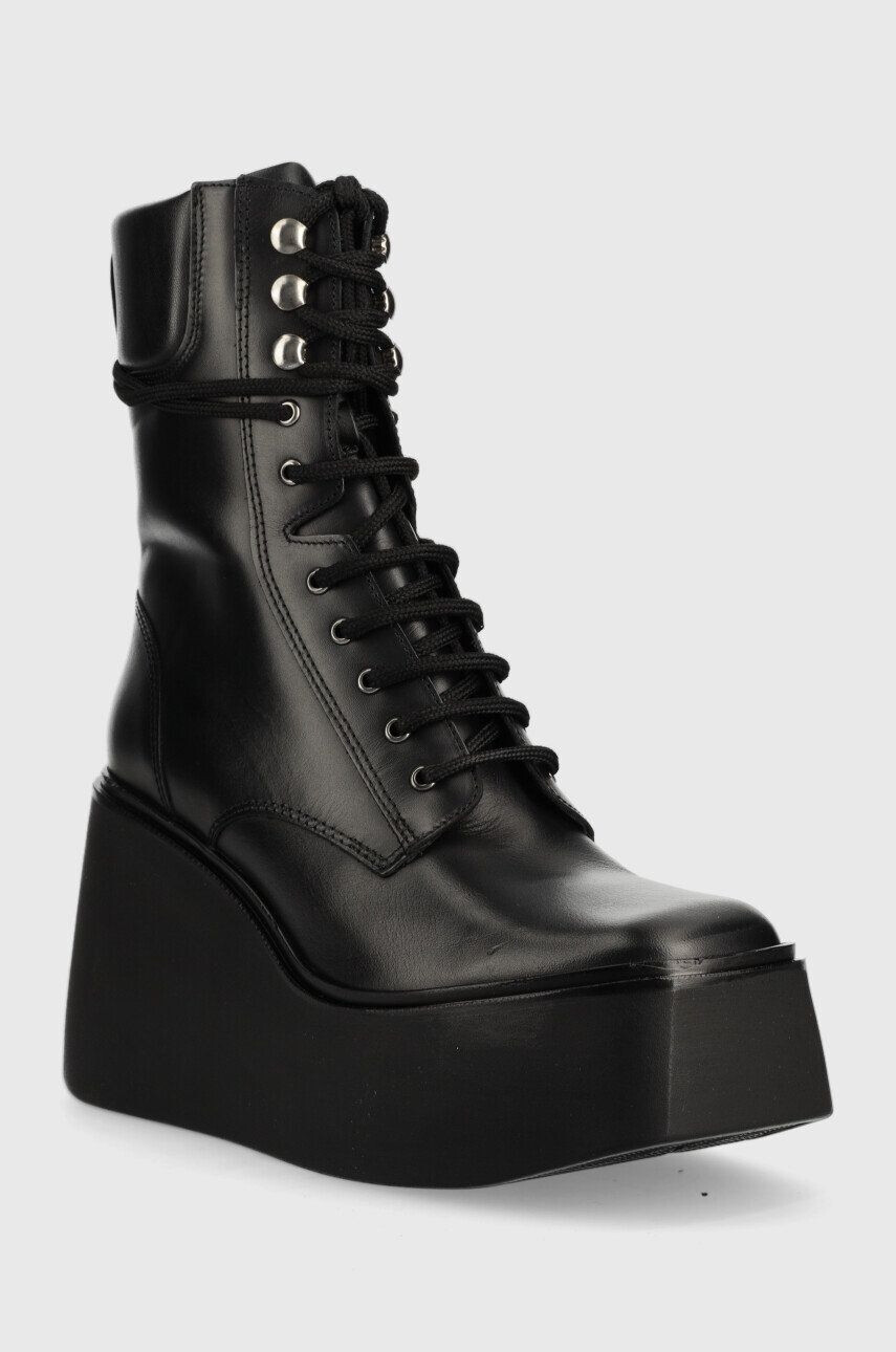 Kurt Geiger London Usnjeni gležnarji Stately Lace Up Boot ženski črna barva - Pepit.si