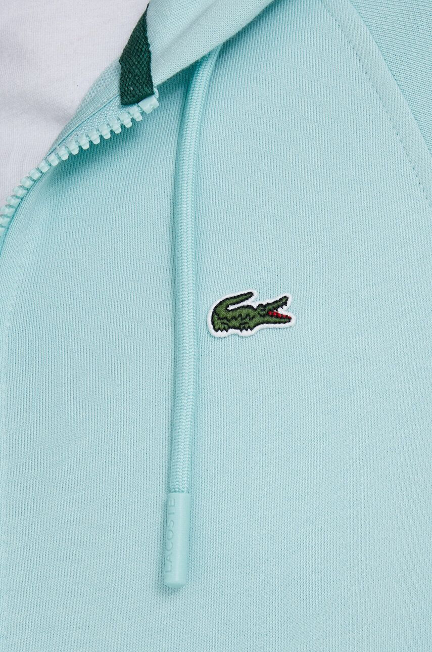 Lacoste Pulover ženska turkizna barva s kapuco - Pepit.si