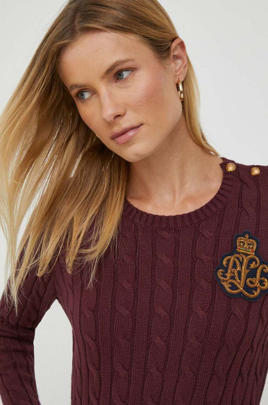 Lauren Ralph Lauren Bombažen pulover bordo barva - Pepit.si