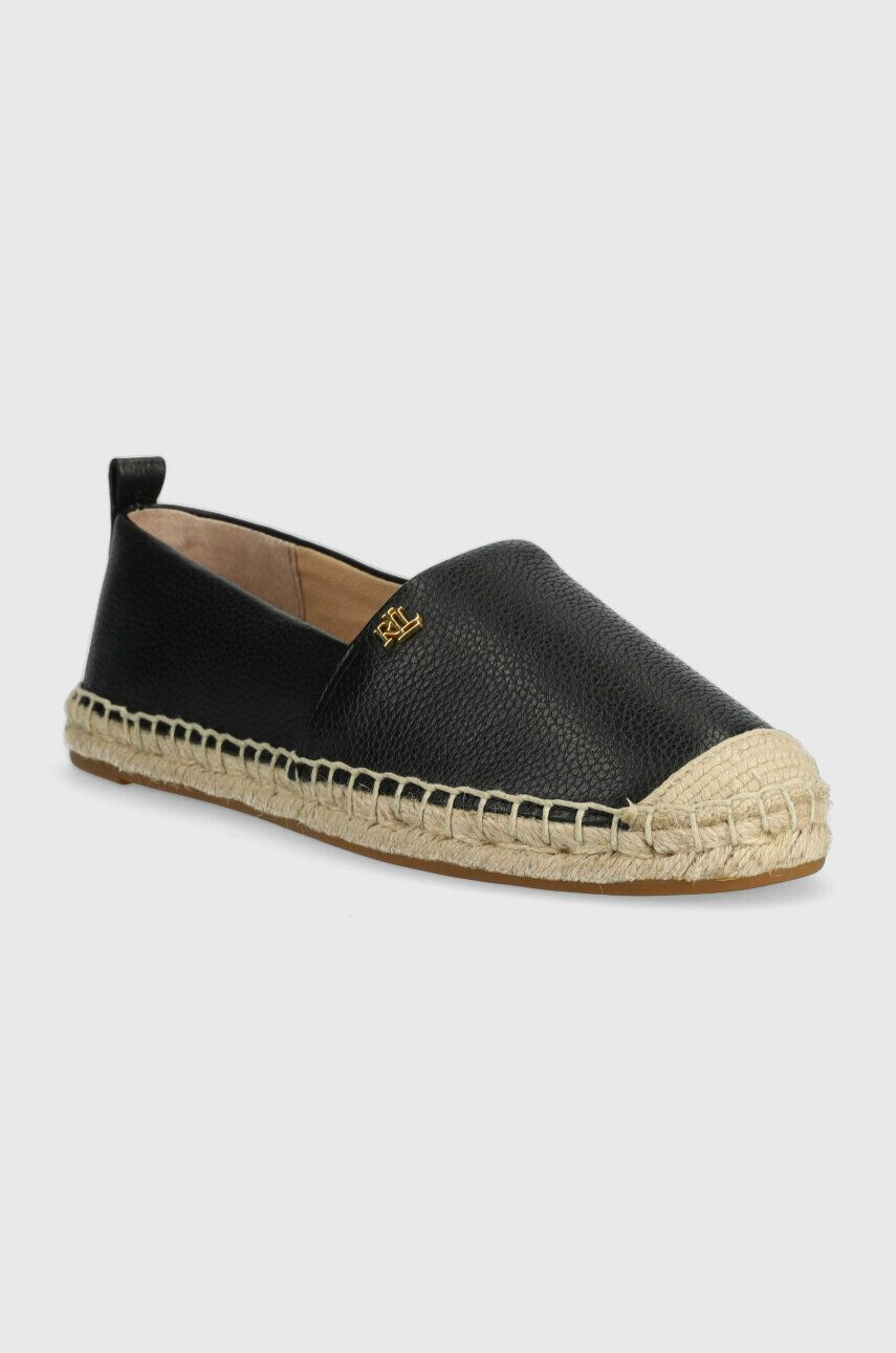 Lauren Ralph Lauren Usnjene espadrile Cameryn IV črna barva 802905304001 - Pepit.si