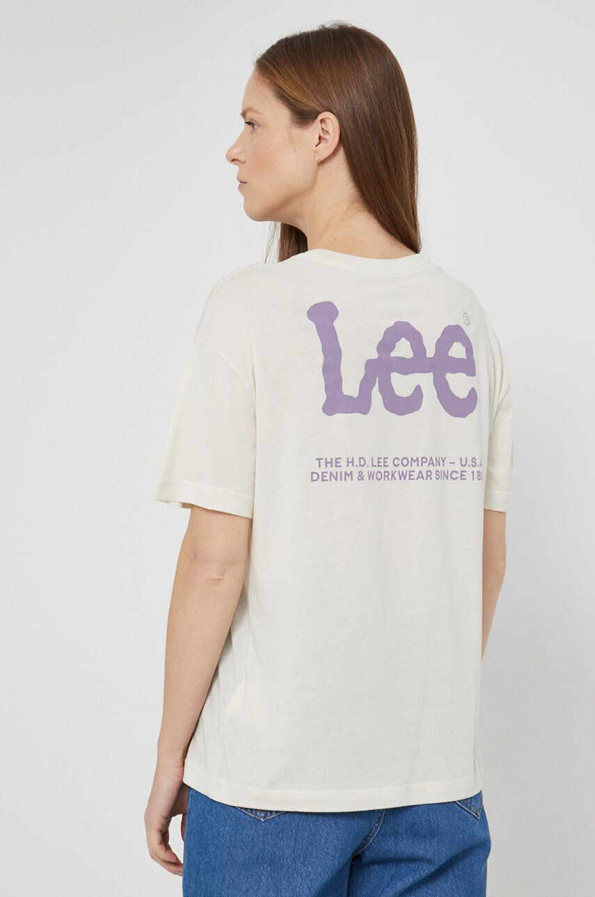 Lee T-shirt ženski bež barva - Pepit.si